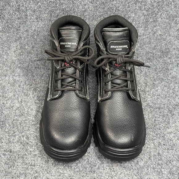 Skechers Burgin Tarlac Steel Toe Work Boots Men Size 10 Black Leather Industrial - Picture 3 of 15